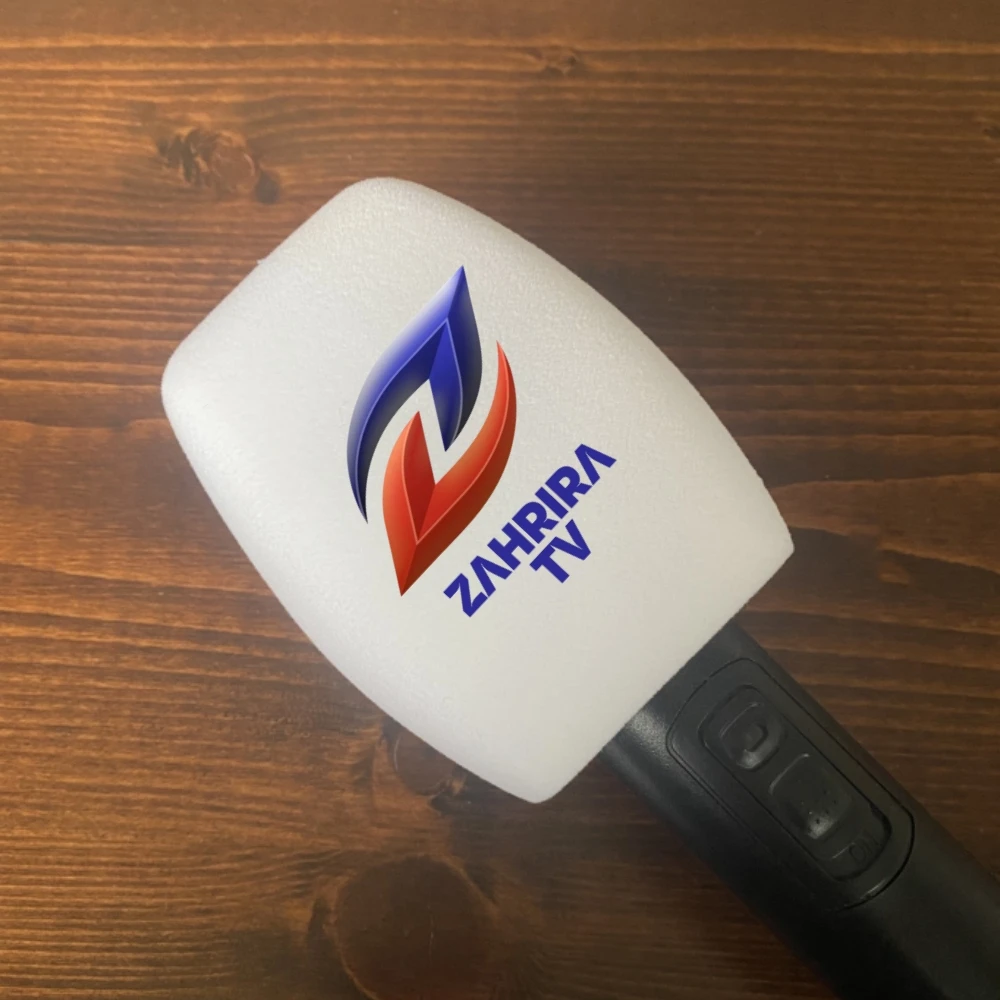 Pop FilterCustomized TV Logo Square Flocking Mic Sponge Printing Mark Microphone Windscreens For TV Stations Reporters Interview