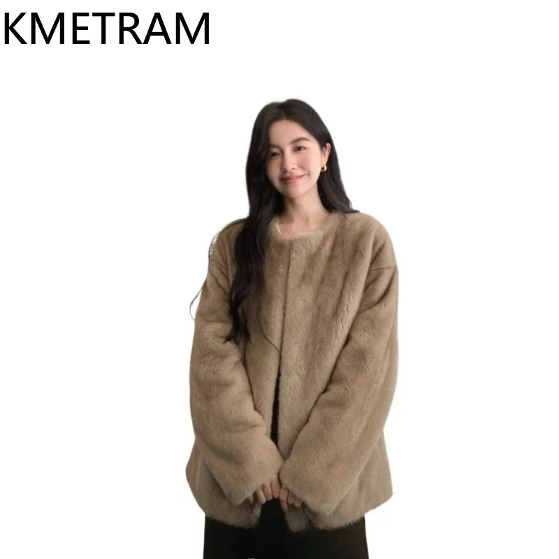 KMETRAM Genuine Mink Fur Coat Women 2026 Young Style Real Fur Coat Mid-length Jacket for Women Winter Coat Women Пальто Женское