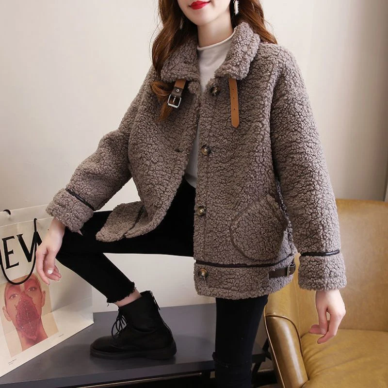 Manteau en fourrure d'agneau Smile pour femme, veste optique tout match pour femme, cardigan en peluche pour femme, haut décontracté, vêtements d'automne et d'hiver, 2024