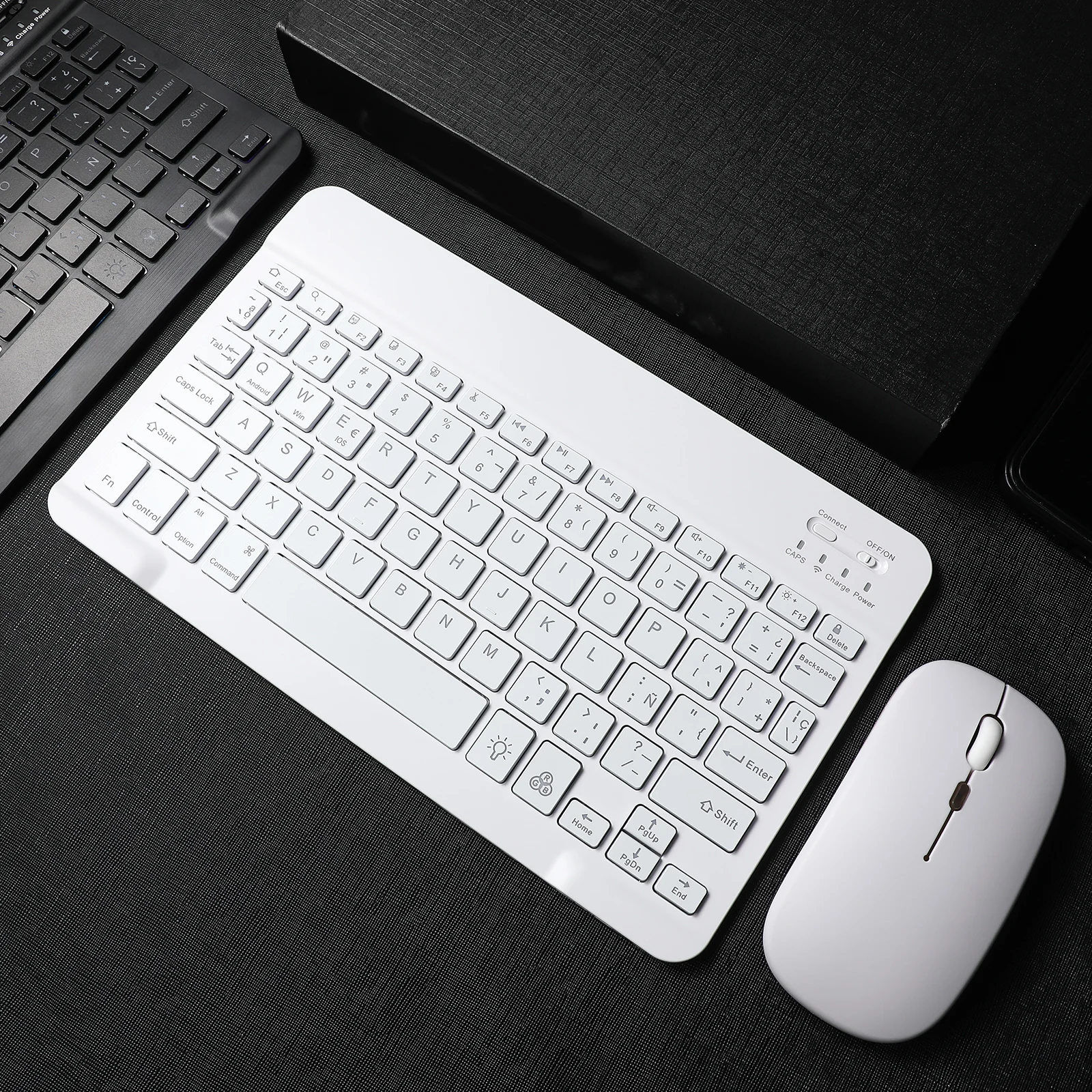 

Wireless Keyboard Mouse Set 10 Inch White Rechargeable Portable Multiple Devices Tablet Keyboard