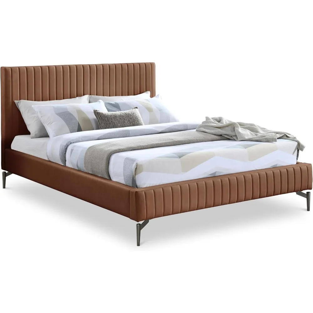 

Meridian Furniture GalloCognac-K Gallo Collection Modern | Contemporary King Bed with Soft Cognac Vegan Leather, Deep Channel Tu