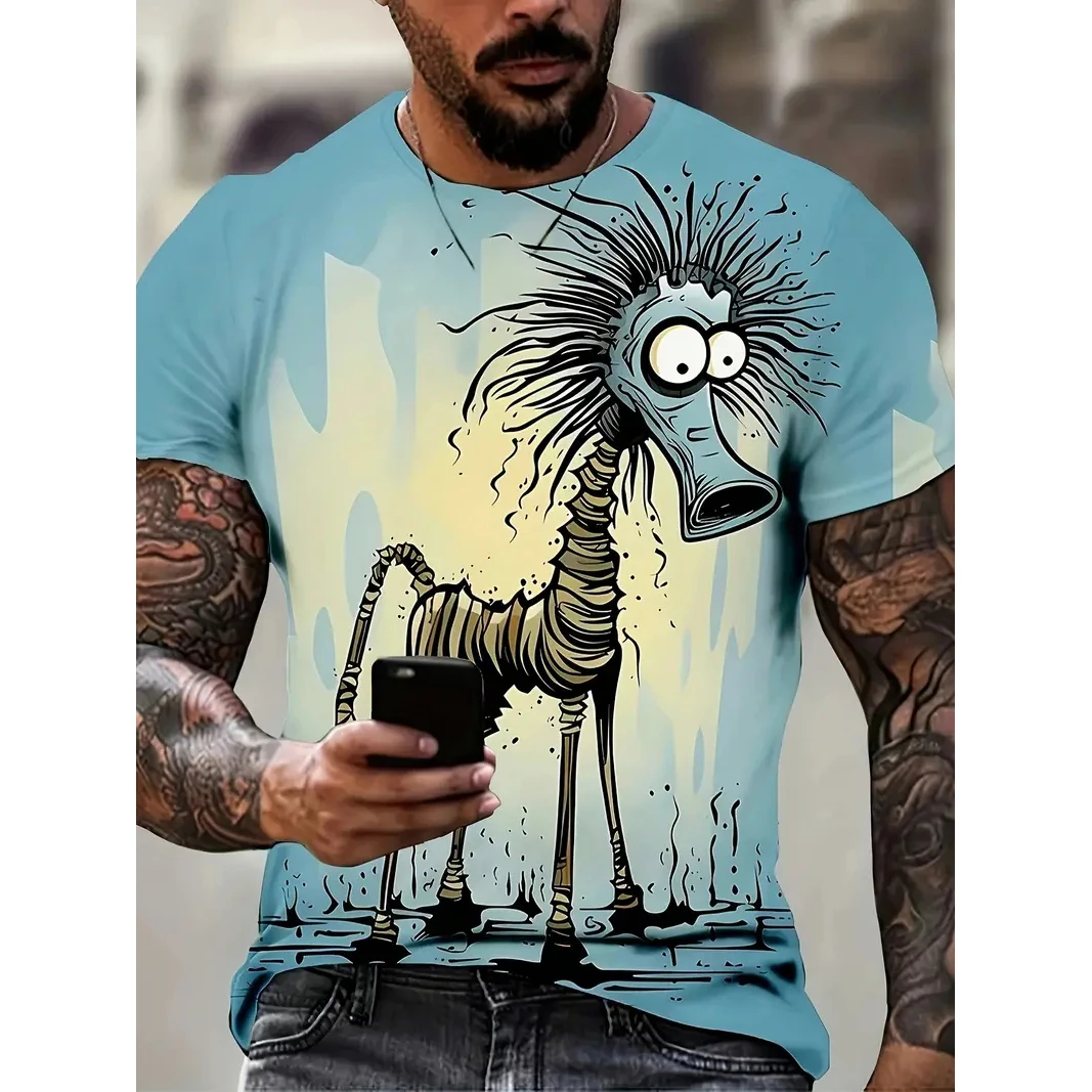 Maglietta da uomo estate Casual manica corta stampa cartone animato divertente animale T-Shirt moda Streetwear Pullover maschile abbigliamento