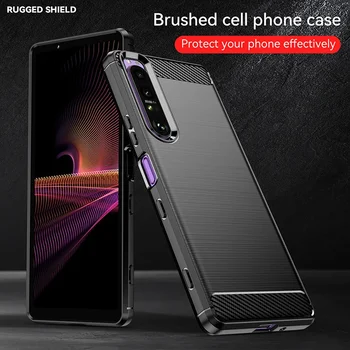 소니 Xperia 10 1 5 III II IV V VI용 탄소 섬유 케이스, 충격 방지 브러시 텍스처 실리콘 후면 커버 케이스