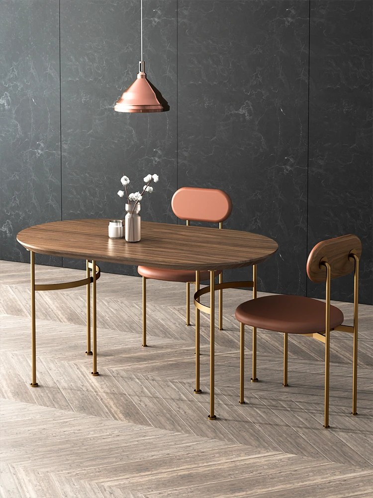 Luxury Dining Table Household Small Apartment Ellipse Dining Table Modern Simple Solid Wood Dining Tables and Chairs Set