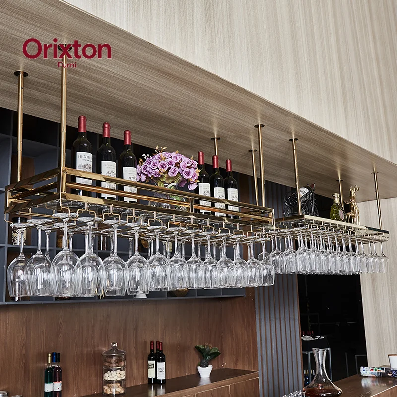 Stainless steel red wine glass rack upside down household bar wine rack hanging European wine rack ornament ceiling