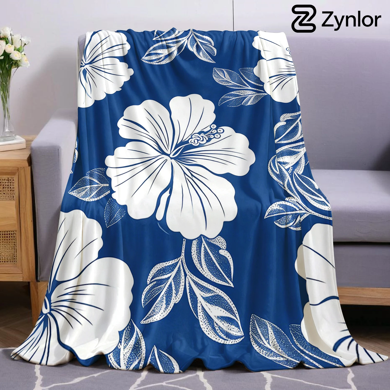 Hawaiian Hibiscus Christmas Fleece Throw Blanket Soft Warm Cozy Xmas Home Decor for Bed Sofa Couch Holiday Present