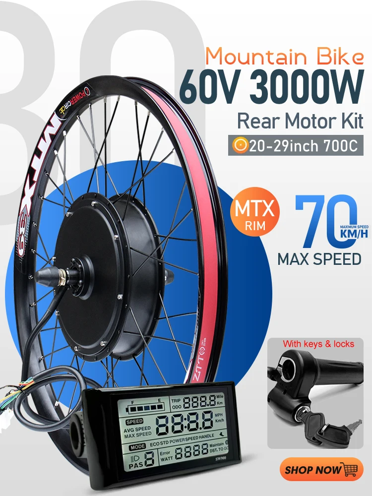 AliExpress KUNTENG E-BIKE MTX39 Electric Bike Conversion Kit 60V 3000W Brushless Rear Hub Motor Wheel 20-29inch 700C For Electric Bicycle Conversion Kit