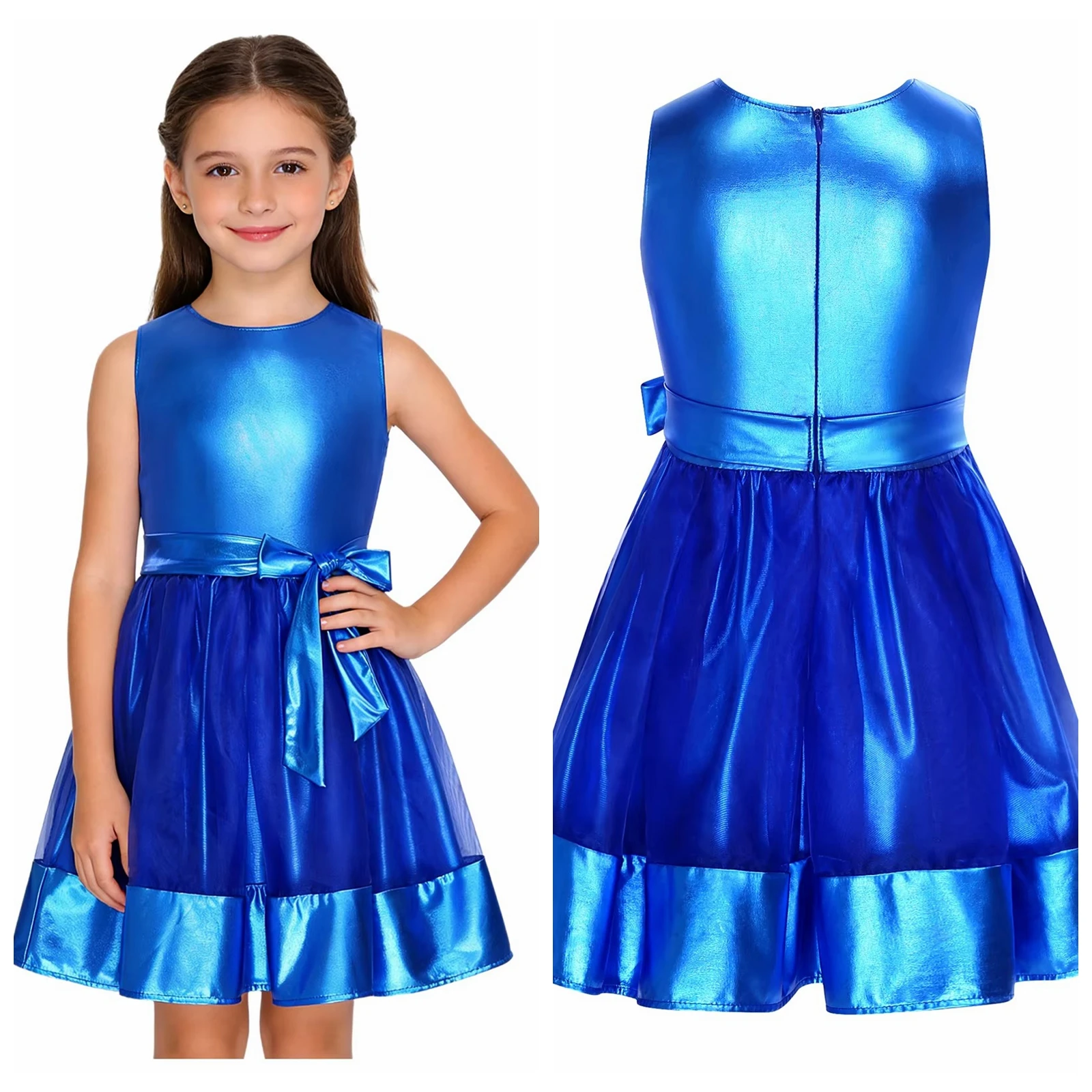 Kinder Mädchen Weihnachtskleid Jazz Modern Ballroom Dance Kostüm Metallic Shiny Kleid Kinder Partykleid Performance Tanzbekleidung