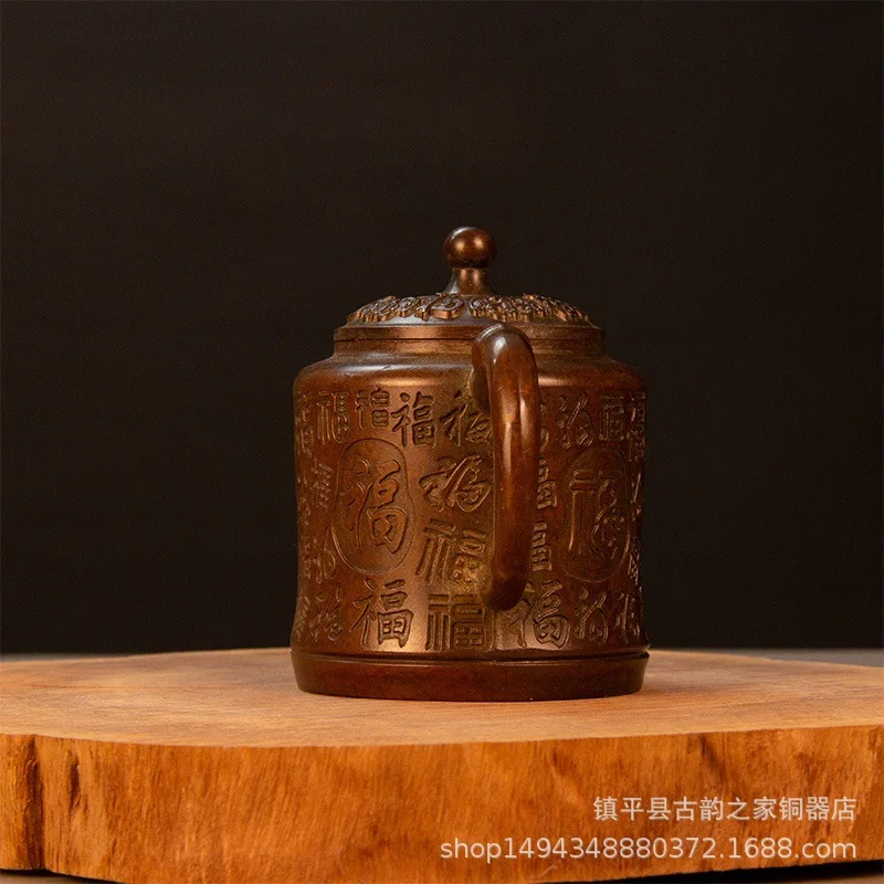 Brass Landscape Dragon Phoenix Qilin Teapot Creative Kettle Copper Ornament Home Office Decoration