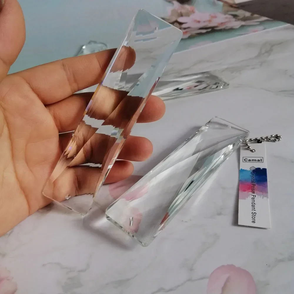 Camal 1PCS 120mm (2 holes) Faceted Long Rectangle Crystal Spacer Pendant Lamp Prisms Chandelier Suncatcher Lighting Parts Decor