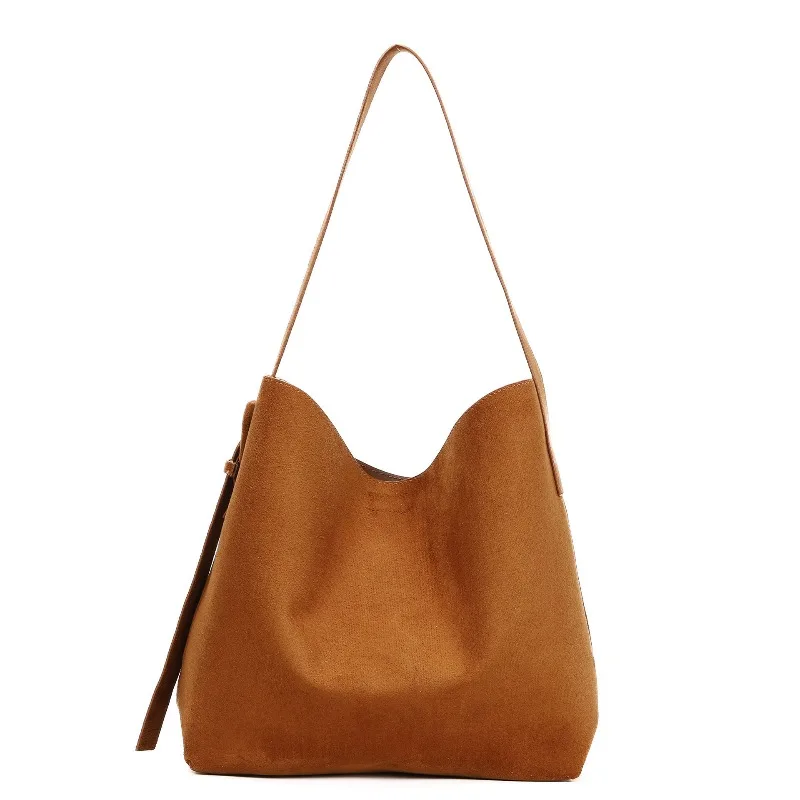 

Women's Shoulder Bag European Vintage Brown Luxury Premium Soft Suede Bucket Tote Bag Spacious Work Commute Daily Travel