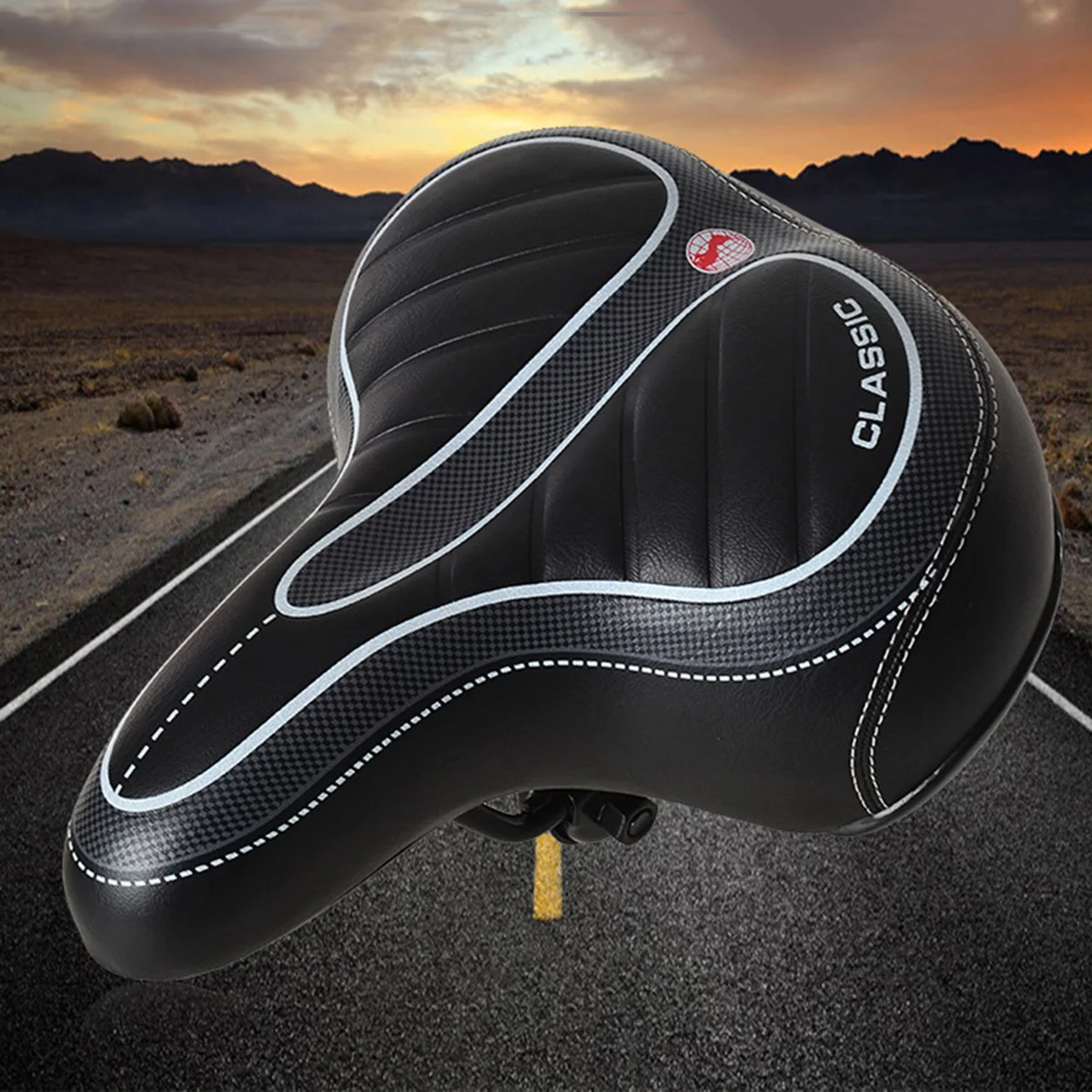 

Mountain Bike Cushion Saddle Seat Mat Black Stripe Wear Resistant Waterproof Steel Bottom Seat Mat Comfortable Support