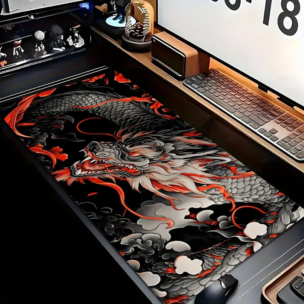 Dark Red Flame Eastern Dragon National Style Gaming Mouse Pad Traditional Eastern Dragon Table Mat alfombrillas para escritorio view 6