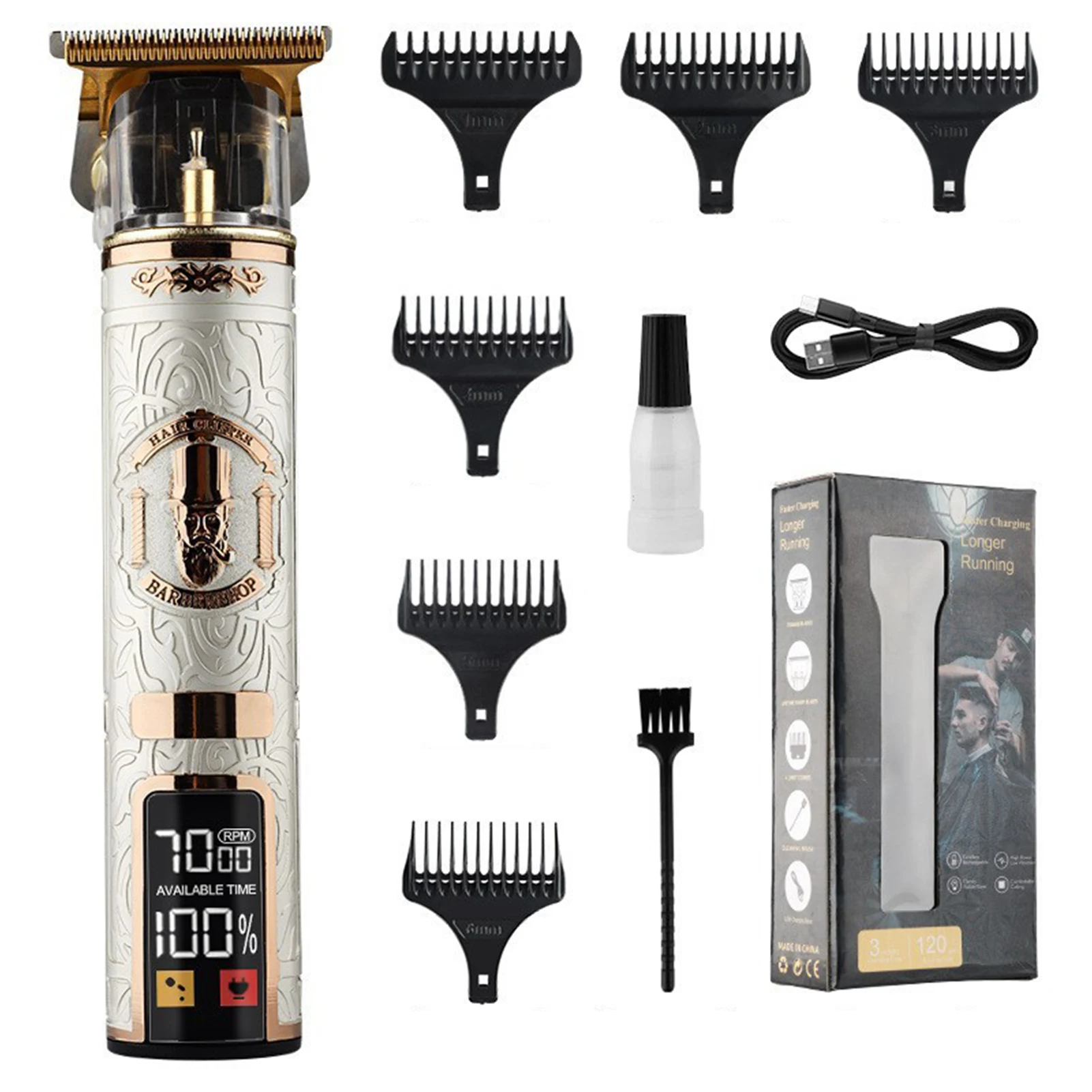 

Vintage T9 Hair Clipper High Hat Earl Graffiti Pattern Electric Carving Hair Beard Trimmer Portable Cordless Hair Cutters HIENA