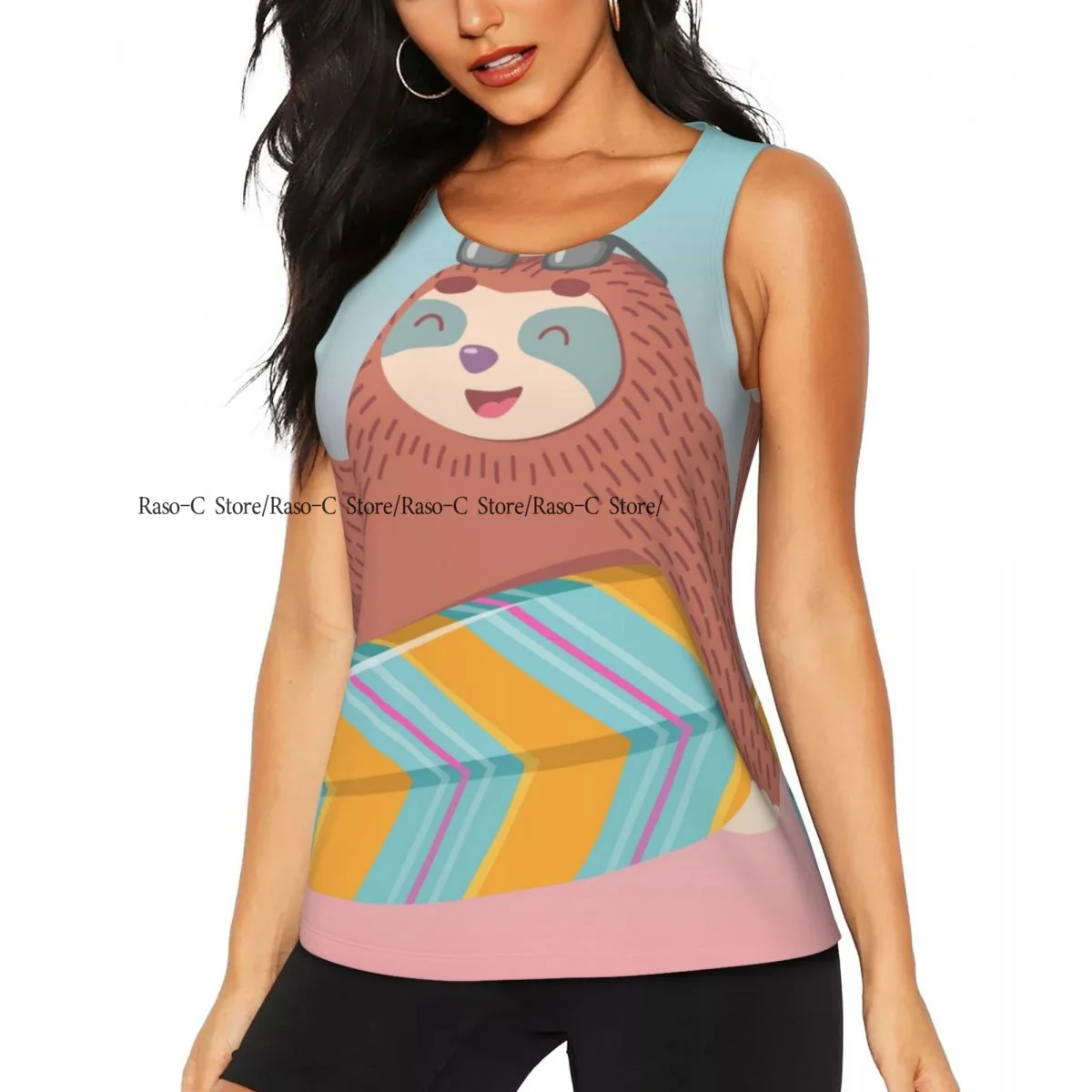 Women Sexy Vest Cute Sloth With Surf Board Sleeveless Round Neck Tank Tops Female Casual Basic Camisole