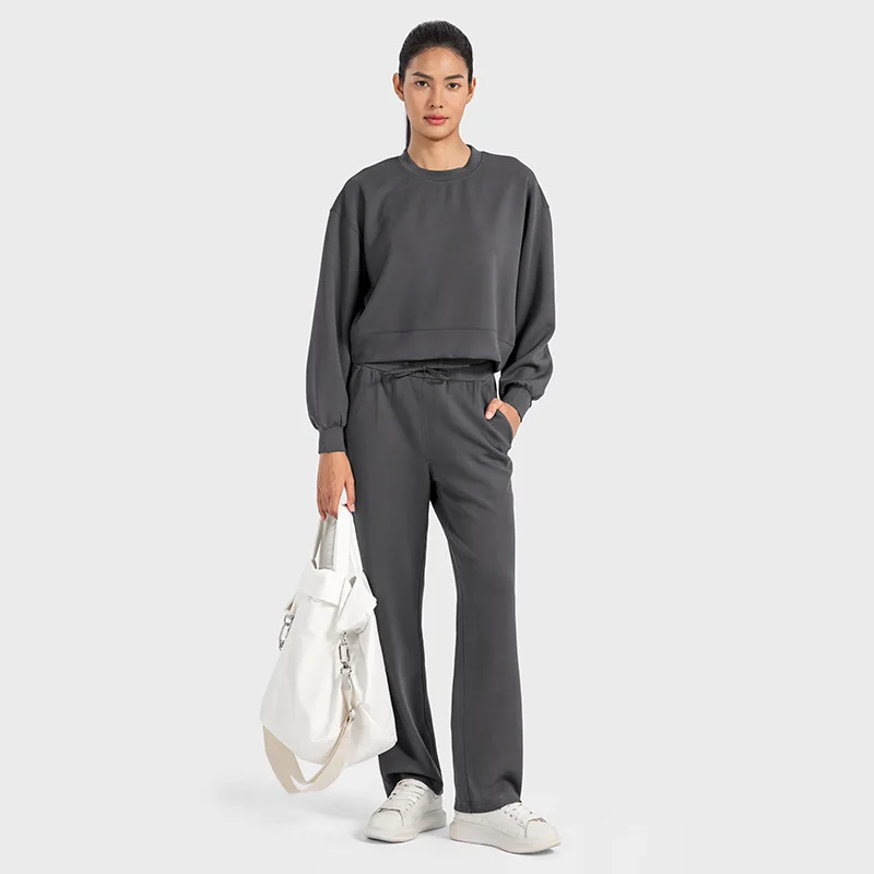 Felpa con cappuccio da donna casual con collo rotondo autunno inverno per lo sport, corsa ampia, fitness, felpa con cappuccio a maniche lunghe, pantaloni da yoga alla moda