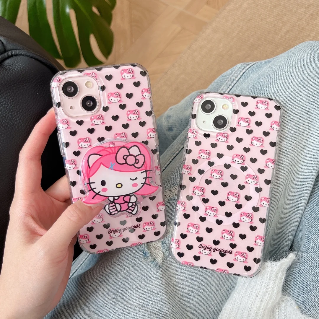 

The phone case with the cute Hellos Kittys magnetic stand is suitable for iPhone 16 15 14 13 pro max 14pro 15pro 16pro Y2k