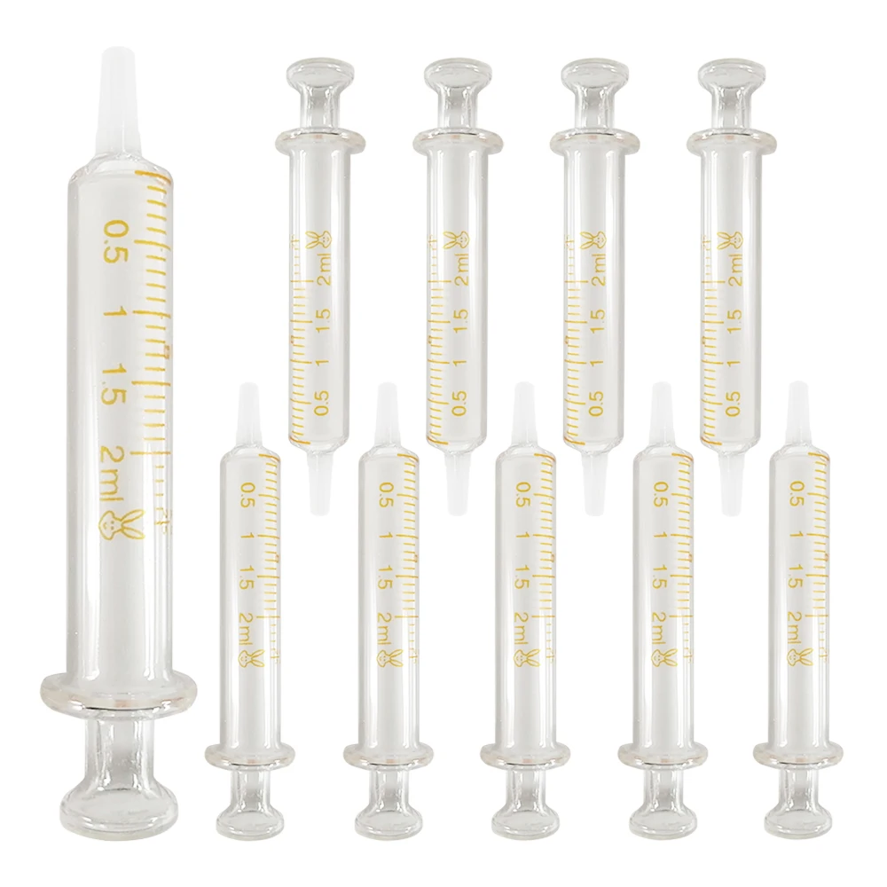 Caja de 10 jeringas de vidrio de 2,5 ml y 2 ml, inyector de muestreo de vidrio reutilizable sin goma de 2,5 cc para uso en laboratorio, dispensación de líquidos