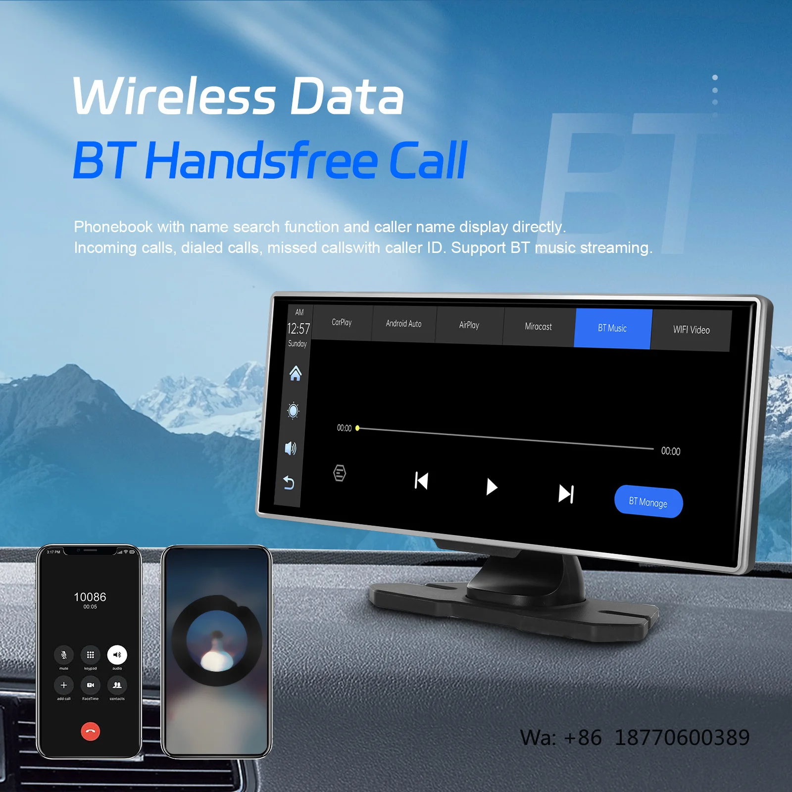 Podofo 11.26'' Portable Wireless CarPlay Android Auto 4K Dual Lens DVR Monitor Car Radio Support Rear Camera for Cars Trucks Van view 3