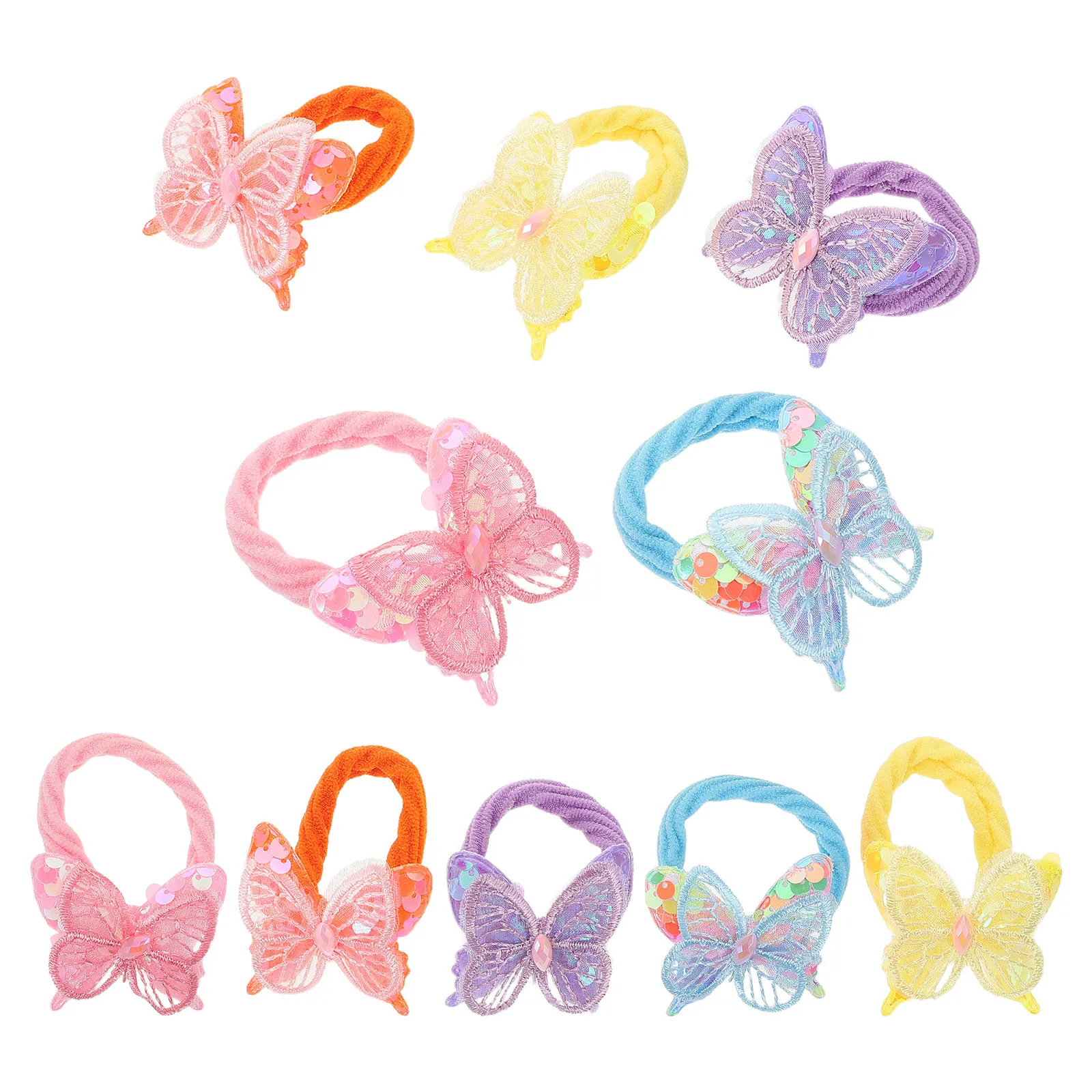 

Набор из 10 резинок для волос с бабочками и пайетками, эластичные скранчи для модных причесок и вечеринок