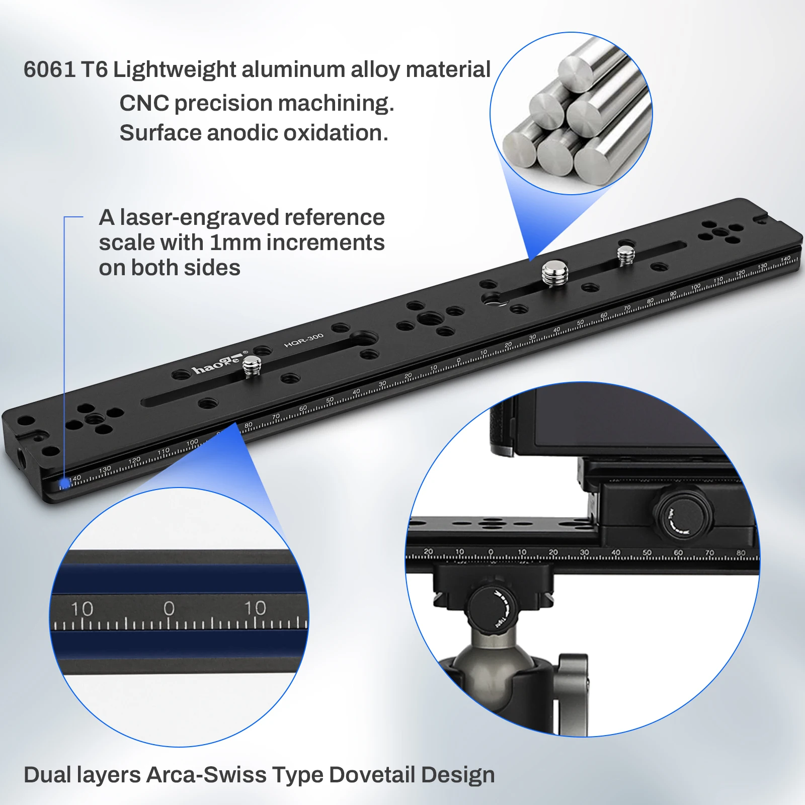 Haoge 300mm Multi-purpose Dual Dovetail Long Quick Release Extender Rail Sliding Plate for Camera Tripod Ballhead Clamp fit Arca