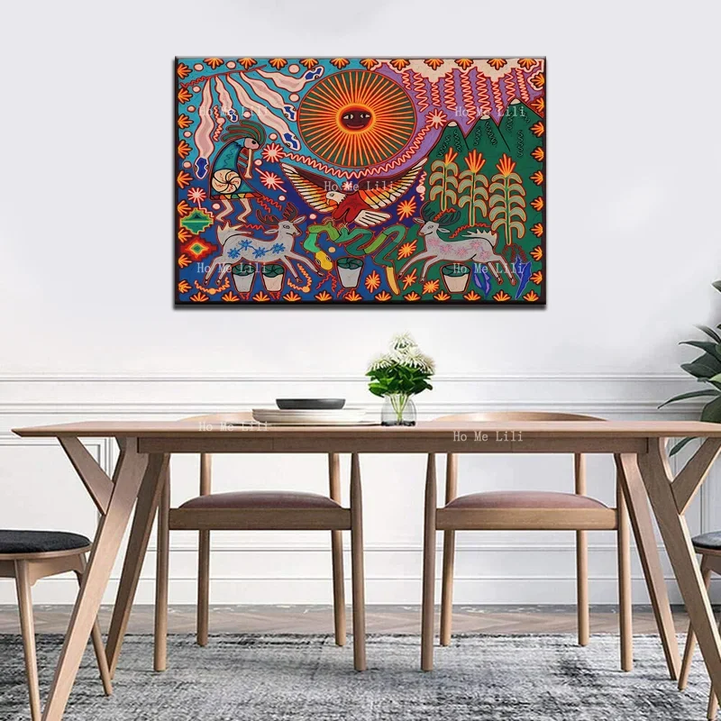 A Form Of Mexican Indigenous Art That Is Created By The Huichol People Of Western Mexico.Canvas Wall Art For Livingroom Decor