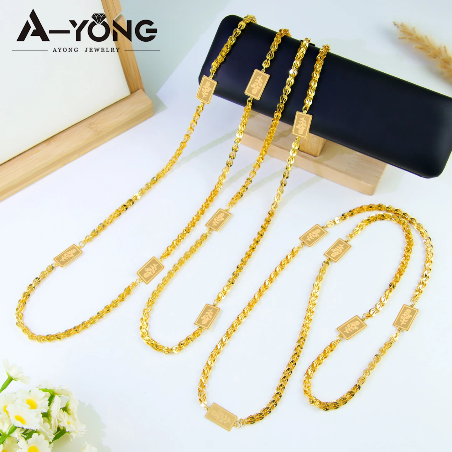 Luxury Dubai Gold Plated Long Necklace 21k Gold Color 80/160cm Arabic Design Choker Turkish Religion Women Wedding Party Jewelry