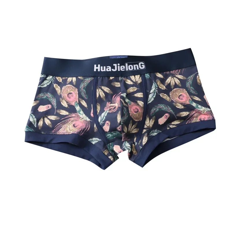 

Men Boxy Underwear Printed Cotton Breathable Comfort Trunks Youth Mid Waist U Convex Pouch Sweat Absorp Panties Teenager Trunks