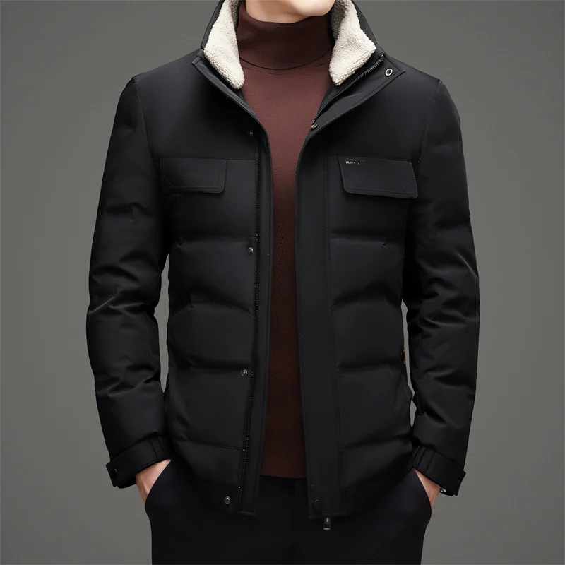 

Top 2024 Winter Men's Warm Duck Down Jacket Business Casual Fur Collar Detachable Short Puffer Coats Outwear Thick Down Clothing