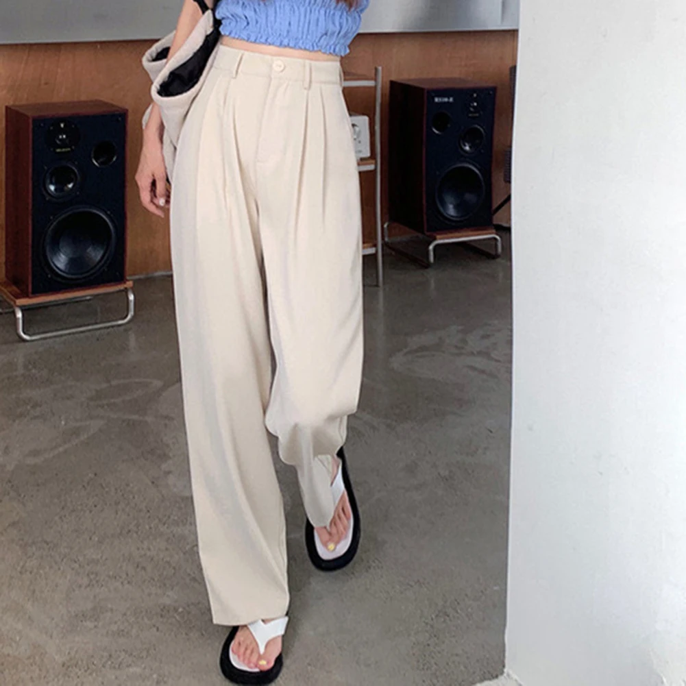 بنطلون كاجوال سروال عالي الخصر في مكان العمل، بنطلون بيج عالي الخصر مريح وخفيف الوزن كاجوال #5