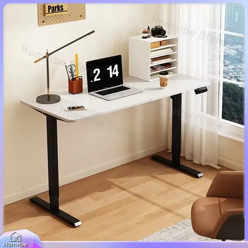 2025 New Single Motor Height Adjustable Standing Desk Frame with Iron Wood Desktop Modern Ergonomic Office Desk for Home
