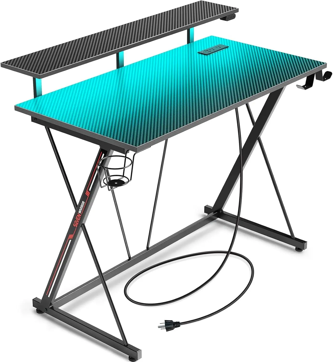 Gaming Desk with LED Lights & Power Outlets, 31.5