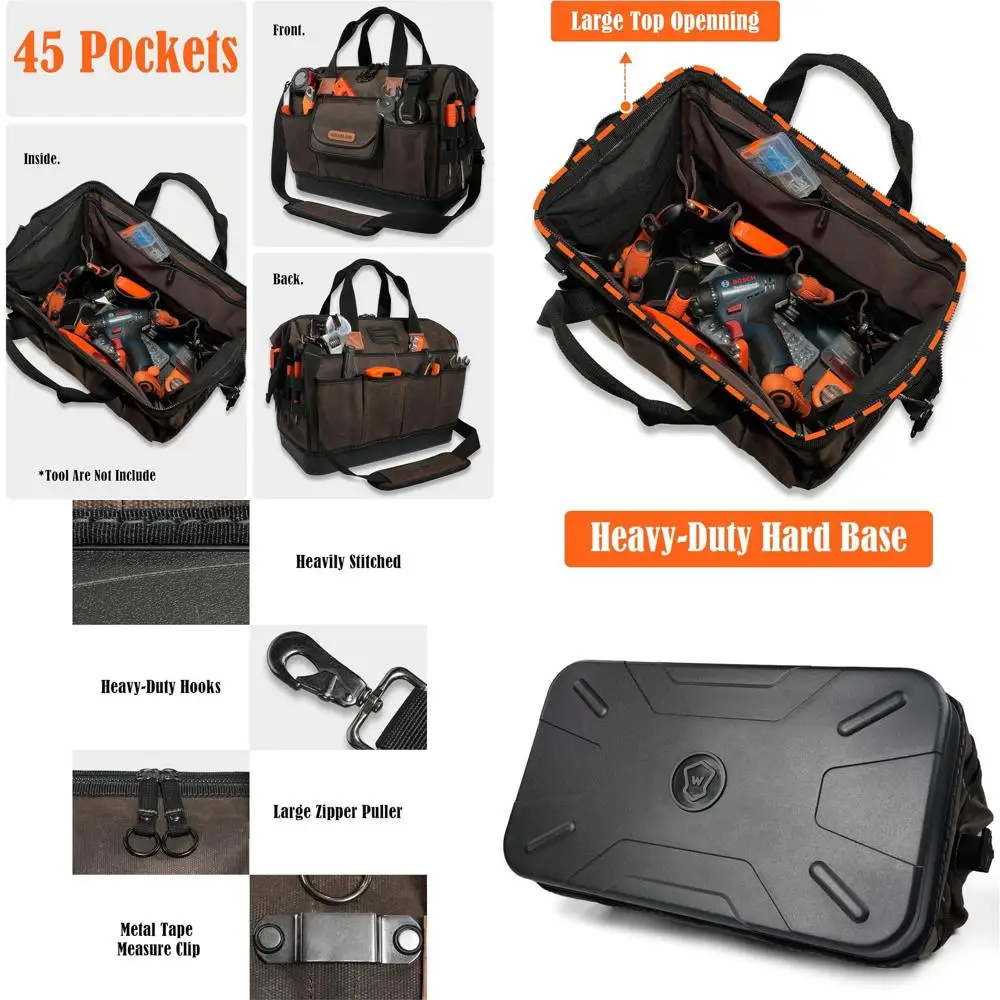 

16 Heavy-Duty Waxed Canvas Tool Bag with 45 Pockets for Electricians and HVAC Technicians