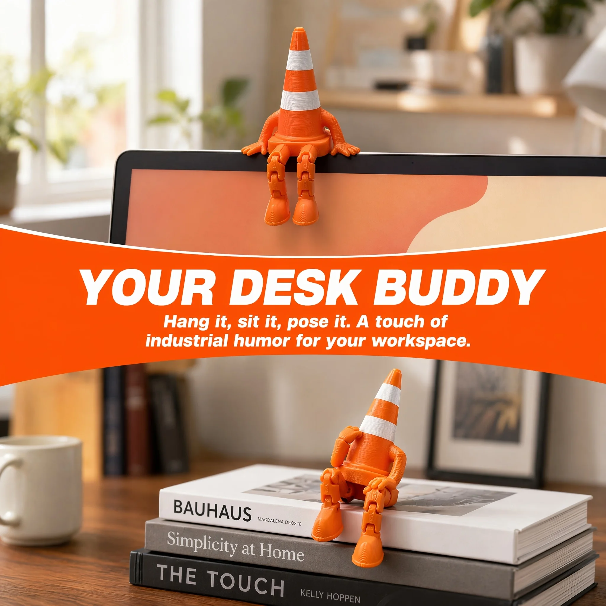 1pc/3pcs Creative Traffic Cone Ornaments, Humorous Striped Barriers Human-Shaped Desktop Decorations Niche Fun Small Sculptures