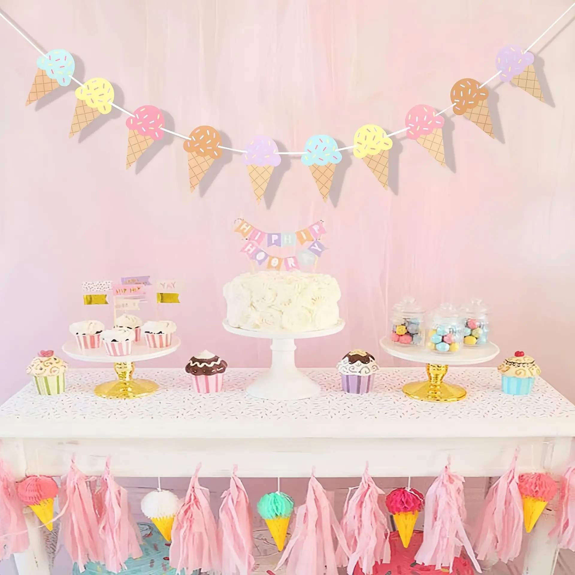 Sweet Ice Cream Theme Paper Banner Wall Hanging Garland for Kids Girl Birthday Baby Shower Party Decoration - view 3