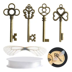 Vintage Antique Skeleton Keys Flying Keys Charms with Dragonfly Wings and Line for Home Decoration DIY Jewelry Making