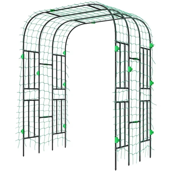 Arco de Jardín con Enrejado, Soporte Metálico de 2.4 Metros de Altura con Malla para Plantas Trepadoras, Enrejado para Pepinos