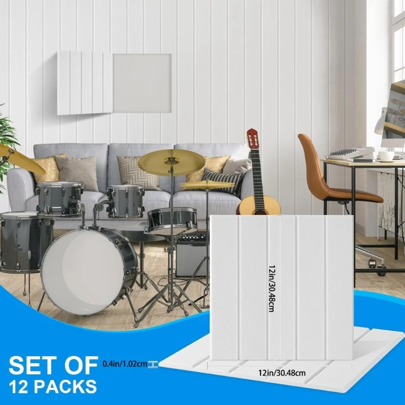 Pacote 12 painéis espuma à prova som, telhas acústicas autoadesivas parede poliéster, envio direto