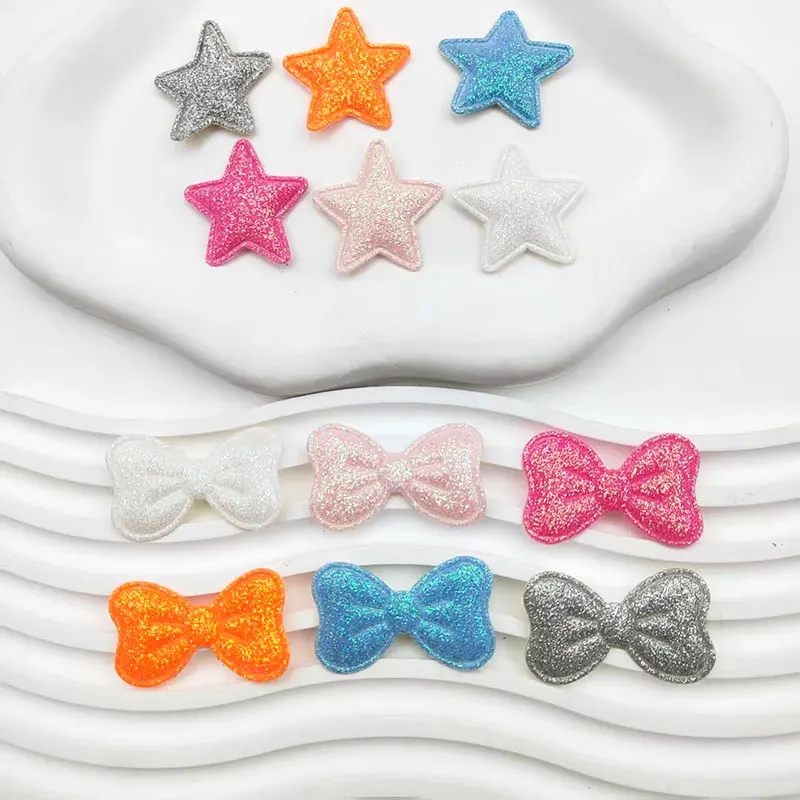60 Stück glänzende Glitzer-Stern-Schleifen-Applikationen zum Selbermachen von Haarspangen, Taschen, Hüten, Accessoires, Dekorationsaufnähern – Detail 3