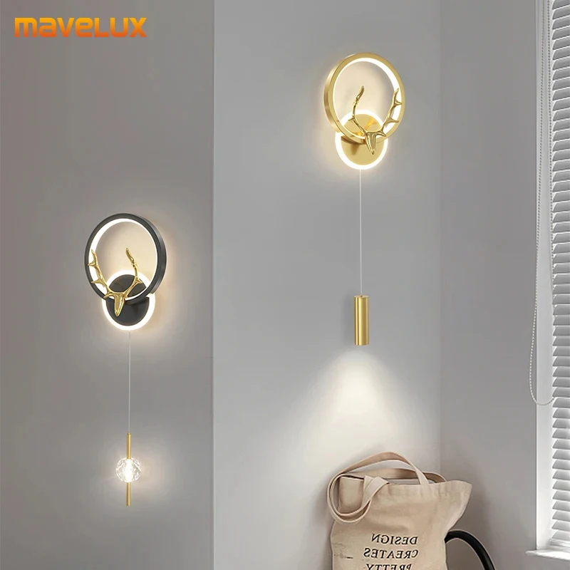 

LED Wall Lights Deer Head Parlor Bedroom Bedside Wall Sconce Gold Metal Home Art Deco Aisle Dining Room Lamp Home Decoration