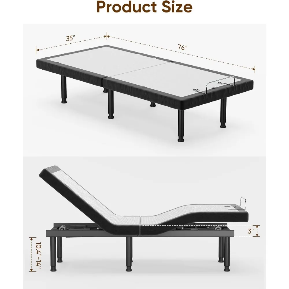 Adjustable Bed Frame, Adjustable Beds Base for Stress Management, Zero Gravity Base, Head and Foot Incline, Electric Bed Frame