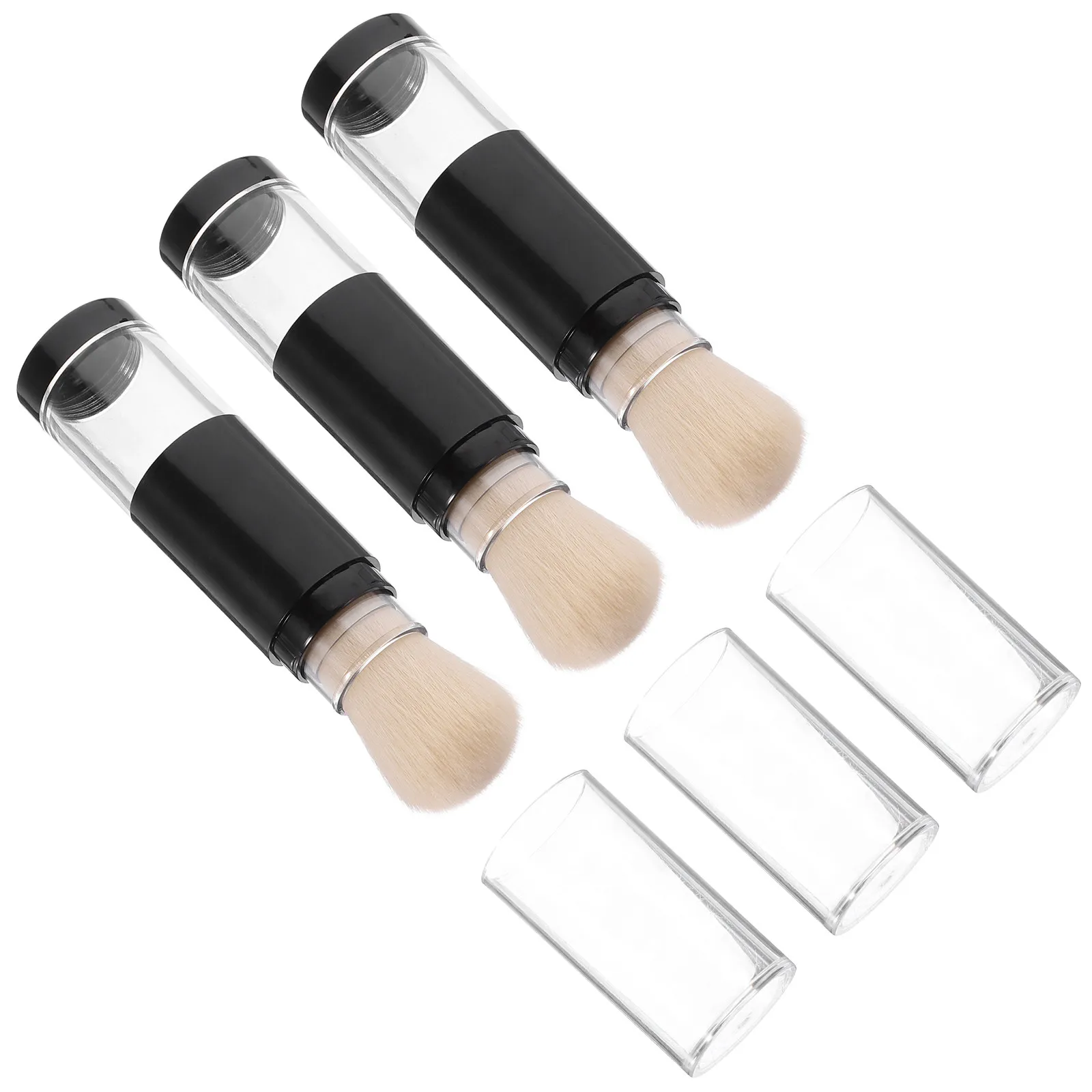 3Pcs Press Type Refillable Powder Brush Retractable Makeup Brush Portable Loose Powder Dispenser Travel Makeup Tool