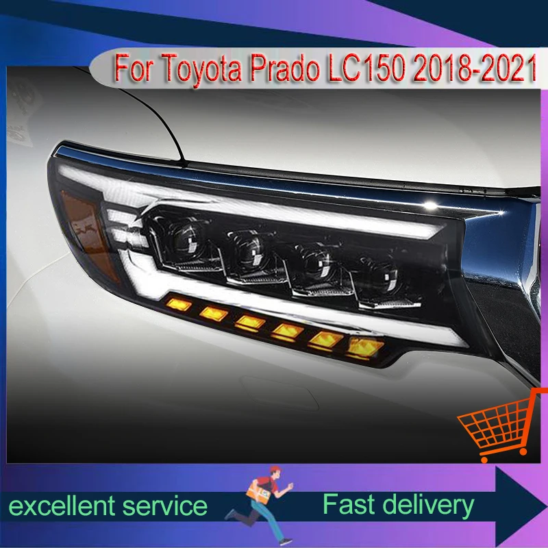 Auto Headlights For Toyota Prado 2018-2021 LC150 Front Lamp LED Bulbs DRL Upgrade Head Light Projector Lens Car Accessories