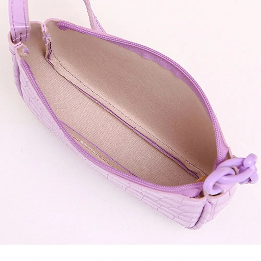 Fashion Women Small Shoulder Underarm Bag PU Leather & Nylon Ladies Vintage Pure Color Zipper Mini Purse Handbag