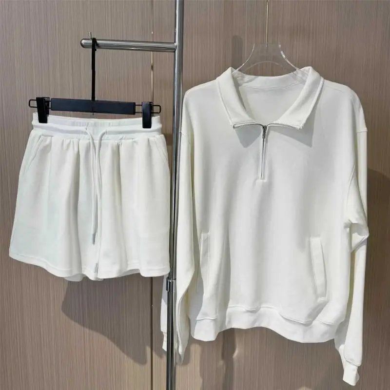 Women Golf 2Pcs Set Autumn Winter Long Sleeve Top & Shorts Casual Ladies Golf Sweatshirt Outfit