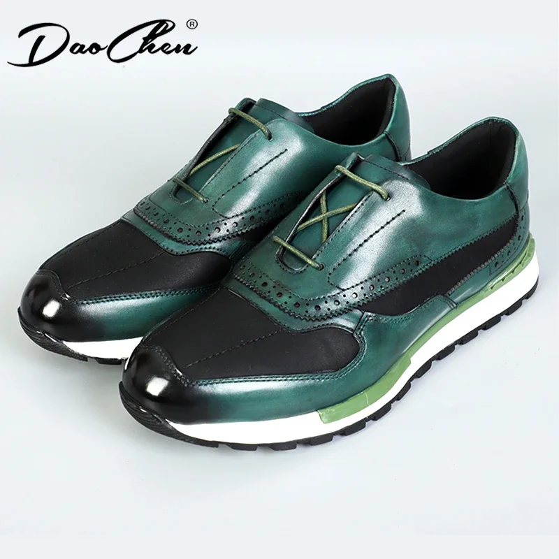 FASHION DESIGN MEN CASUAL SHOES GREEN RED PACTCHWORK SUEDE LACE UP MENS DRESS SHOES DAILY SNEAKERS LEATHER SHOES FOR MEN