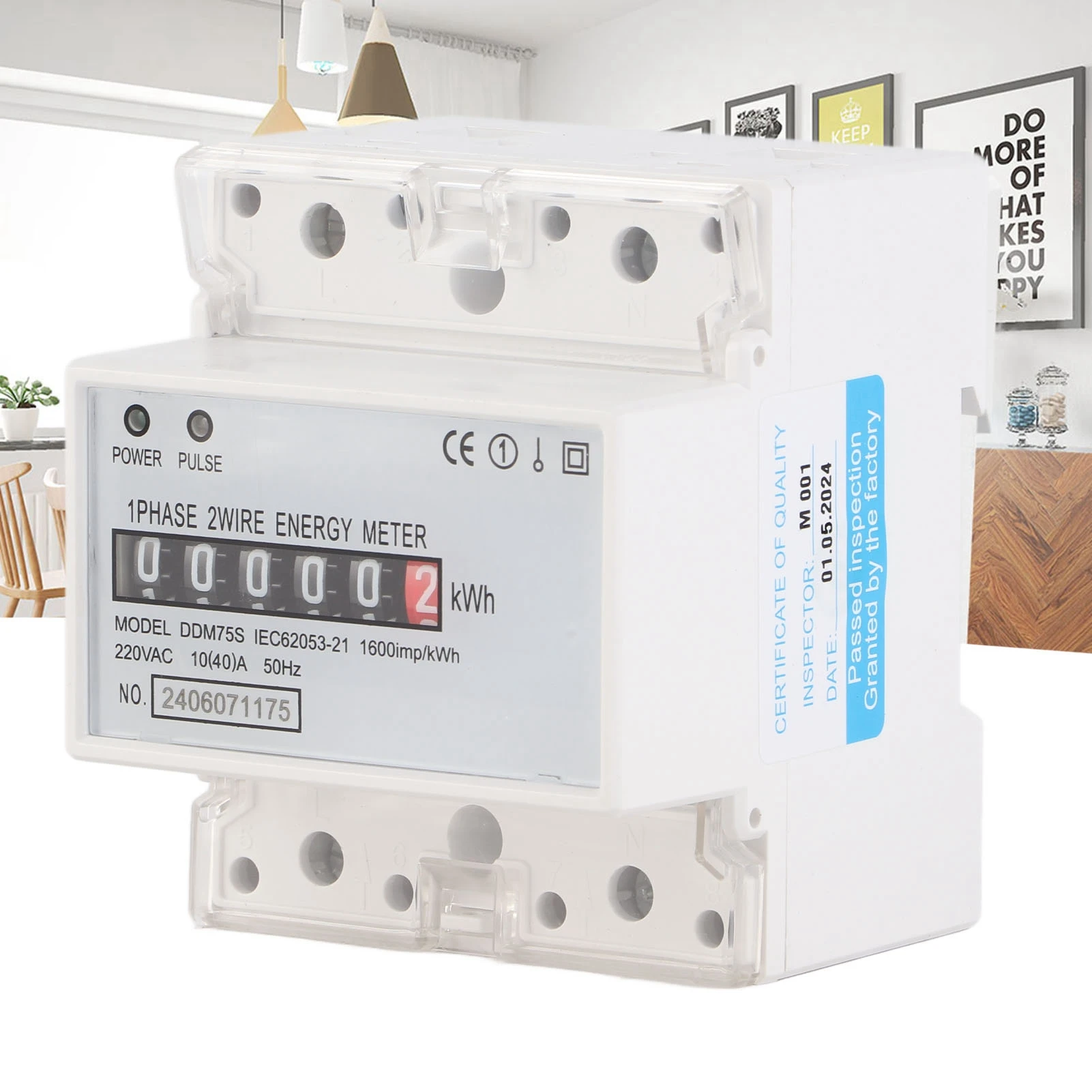 DIN-Schienen-Stromzähler, einphasig, 4P, LED, DIN-Schiene, Stromverbrauch, Wattmeter, Energiezähler, DDM75S, 10-40 A