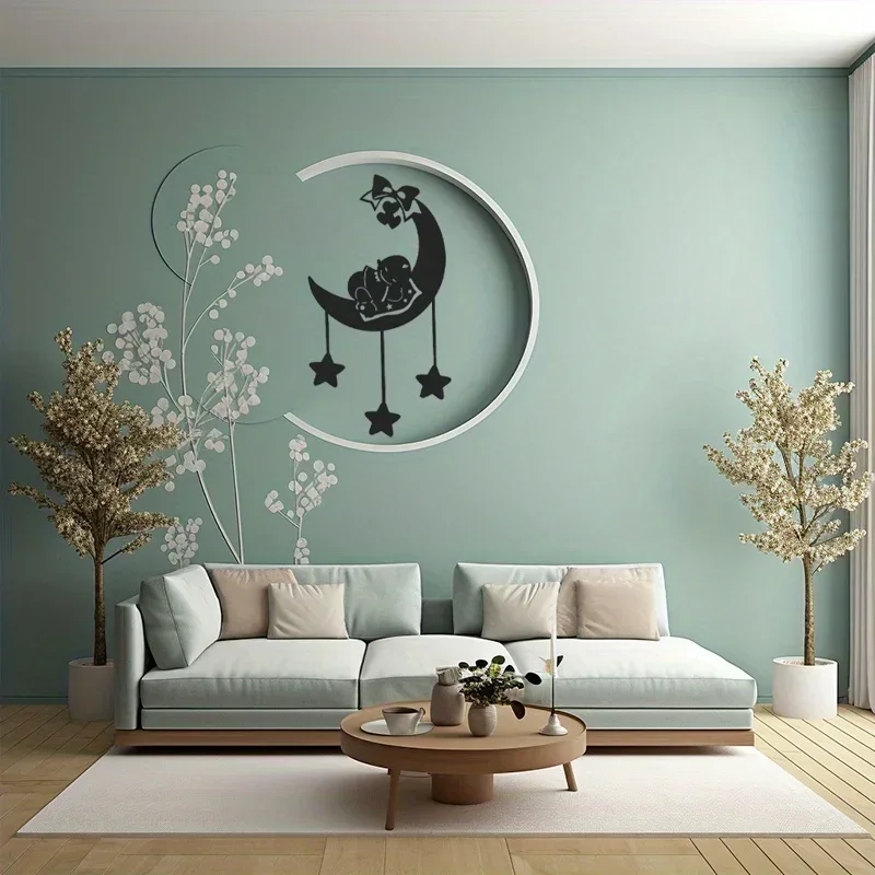 Aesthetic Wall Decoration Retro Metal Hanging Ornament, Moon And Cute Doll Pattern Wall Sign, Metal Wall Art,Holiday Gifts