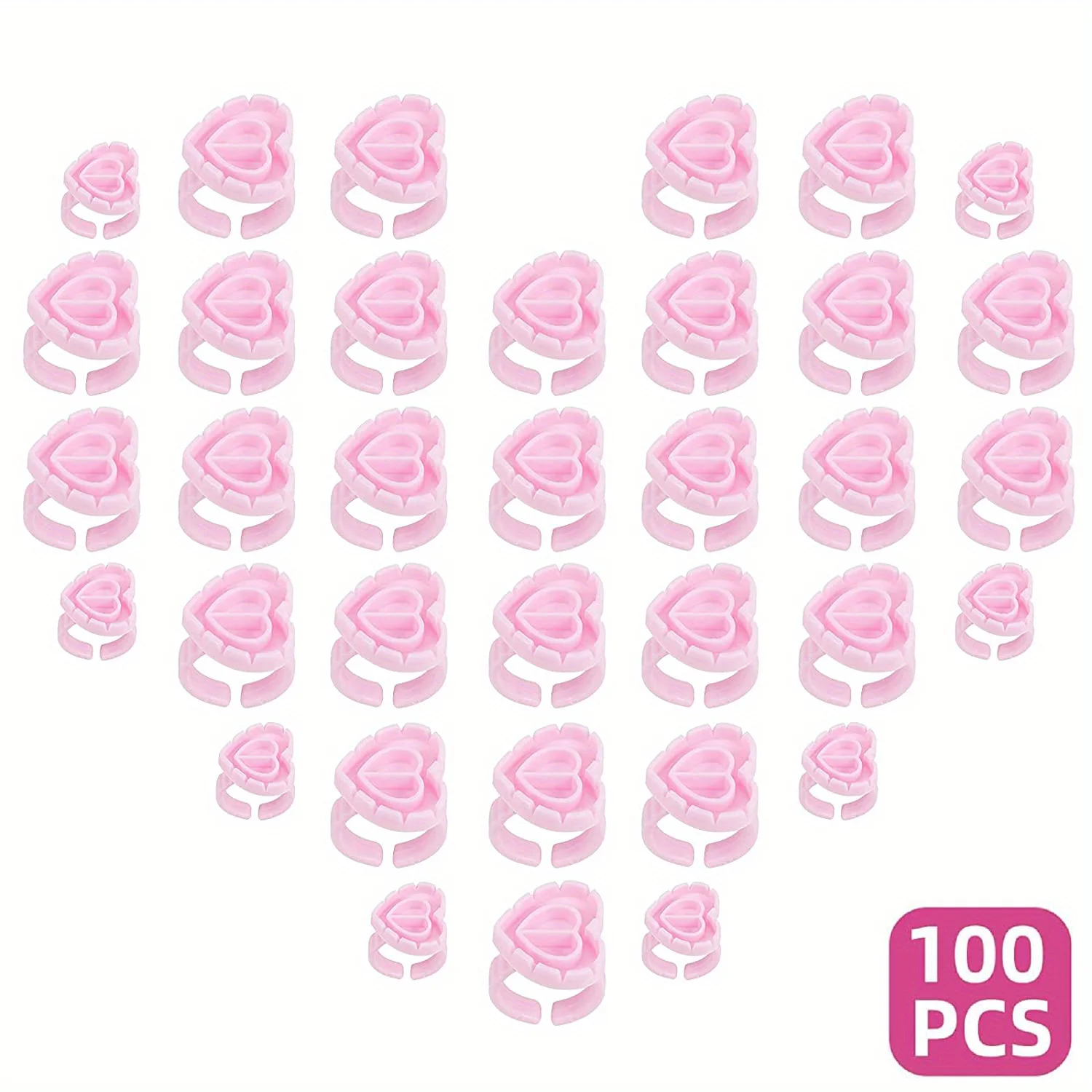 100 PCS Glue Rings Smart Glue Cups Lash Glue Holder Heart Glue Cups Lash Glue Rings Fanning Blossom Cups For Eyelash Extensions