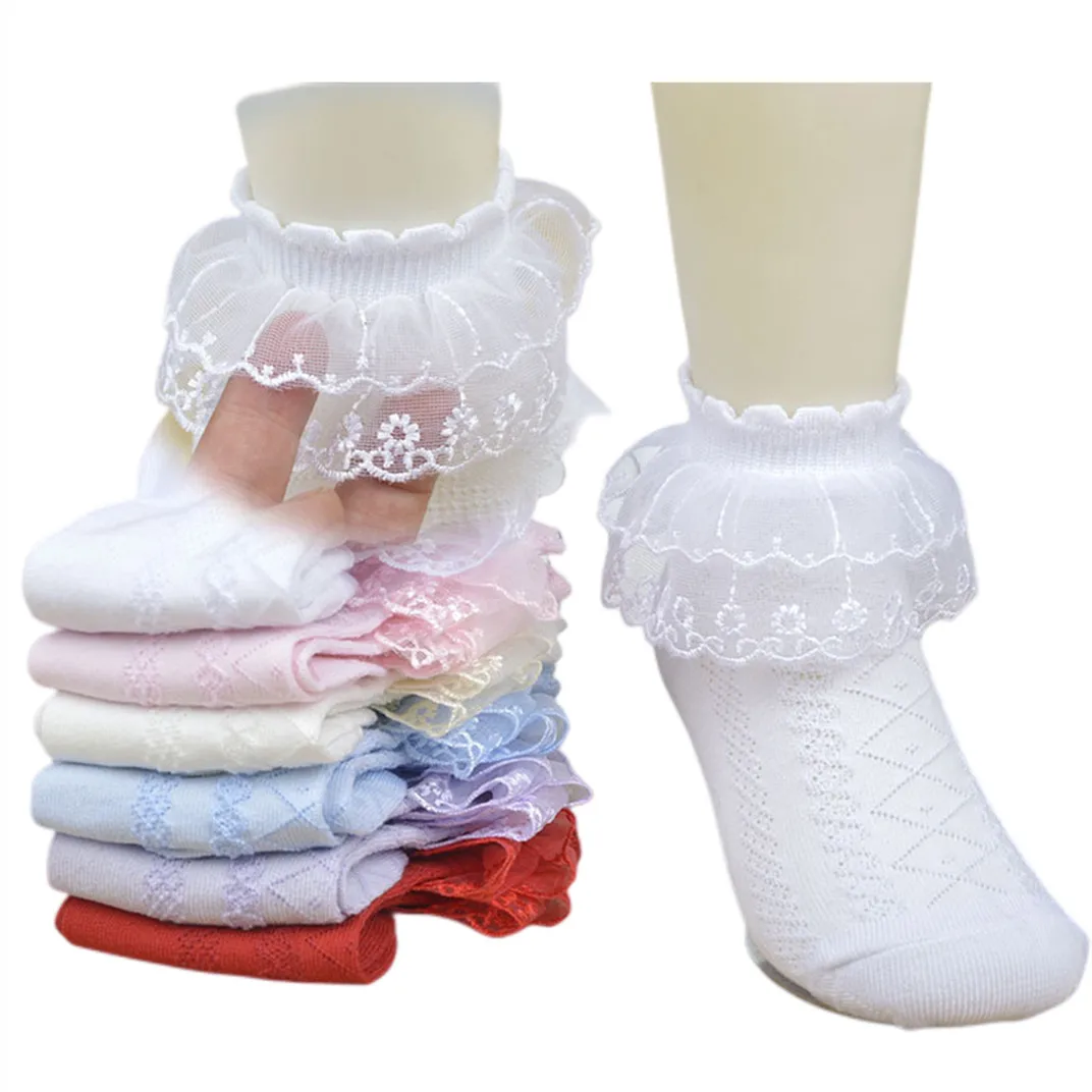 Kids Socks White Pink Blue Yellow Red Blue Lace Breathable Absorbing Sweat Socks Girls School Socks Party Dressing Cute Sock